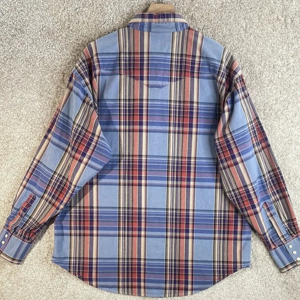 Wrangler Western‎ Shirt Mens XL Blue Plaid Pearl Snap Long Sleeve MG2001M
